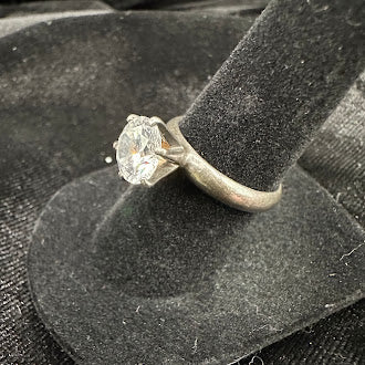 Silver Tone Round Crystal Solitaire Ring