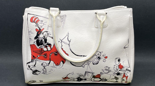 Loungefly Dr. Seuss Cat in the Hat Satchel, White Printed Handbag