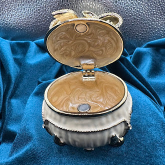 Enamel Gift Box Magnetic Trinket Box Ivory Finish Bow Lid Crystal Accent