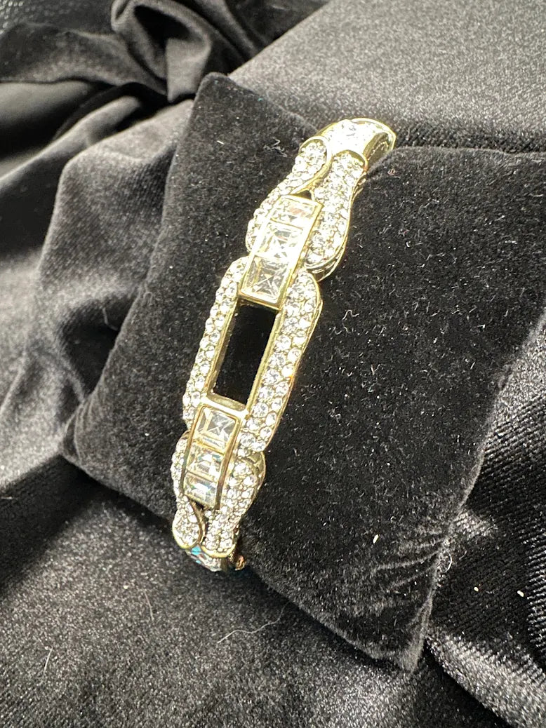 Heidi Daus Gold Tone Crystal Link Bracelet – Art Deco Style Black Panel Statement Bracelet