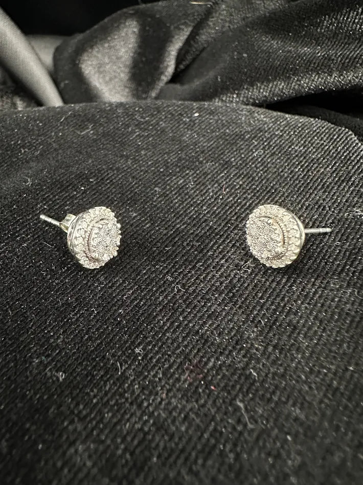 Vintage 925 Sterling Silver CZ Halo Stud Earrings Round Cubic Zirconia Classic Minimalist Bridal
