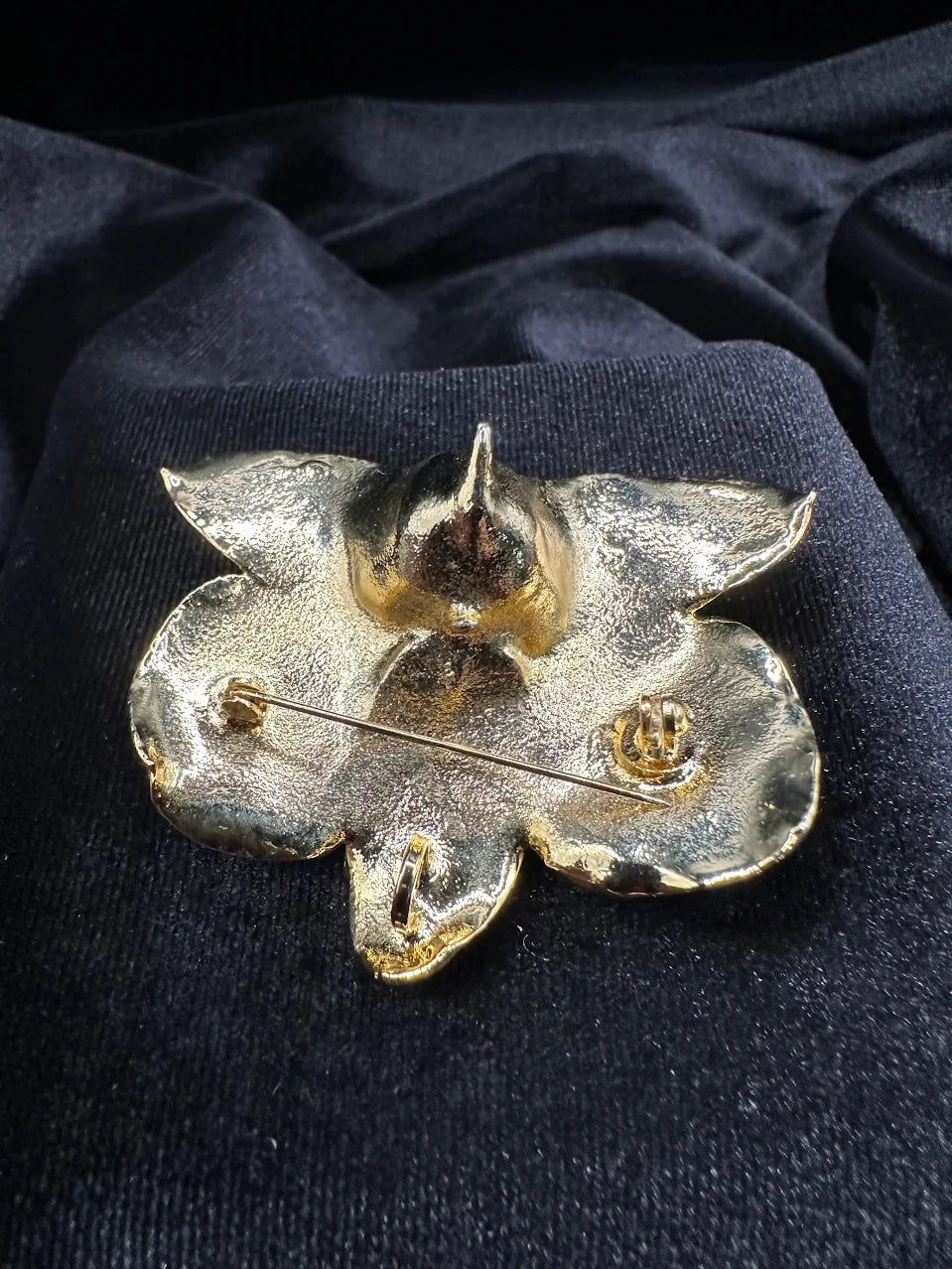 Gold Plated Amber Tone Flower Brooch