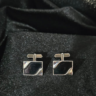 Swank Silver Tone Square Cufflinks Black Inlay Geometric Mid-Century Men’s Jewelry