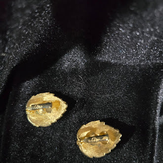 1960s–70s Signed Coro Gold Tone Leaf Cluster Clip-On Earrings | Textured Botanical Designer Jewelry
