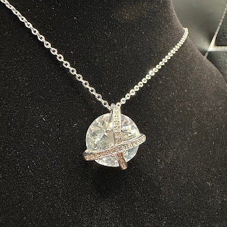Swarovski White Gold Plated Caged Crystal Pendant Necklace 19” Signed Elegant Statement