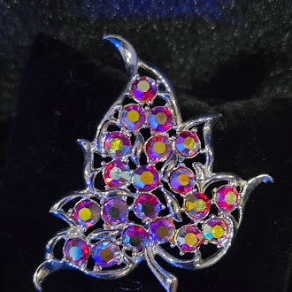 Sarah Coventry aurora borealis crystal leaf brooch in silver tone, view 2