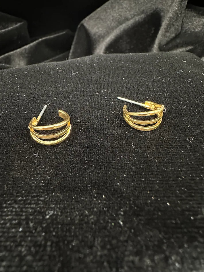 Gold Tone Triple Band Hoop Earrings