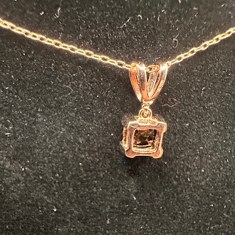 Rose gold-tone pendant necklace and matching stud earrings with smoky faceted stones, view 6