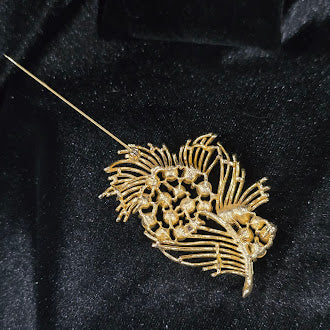 Signed Lisner gold-tone floral spray brooch and clip-on earrings with clear rhinestones, view 2