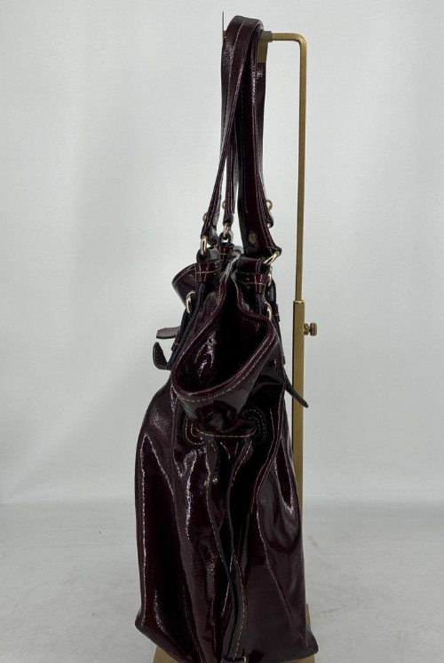 Dooney & Bourke Burgundy Patent Leather Drawstring Tote Bag Y2K Designer Handbag