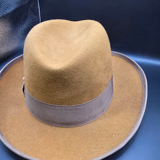 Bailey tan felt wide brim hat with taupe ribbon band
