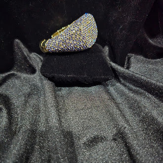 Vintage AKKAD Gold Tone Pavé Rhinestone Cuff Bracelet with Iridescent Crystal Sparkle, Wide Statement Design, Glam Estate Evening Style