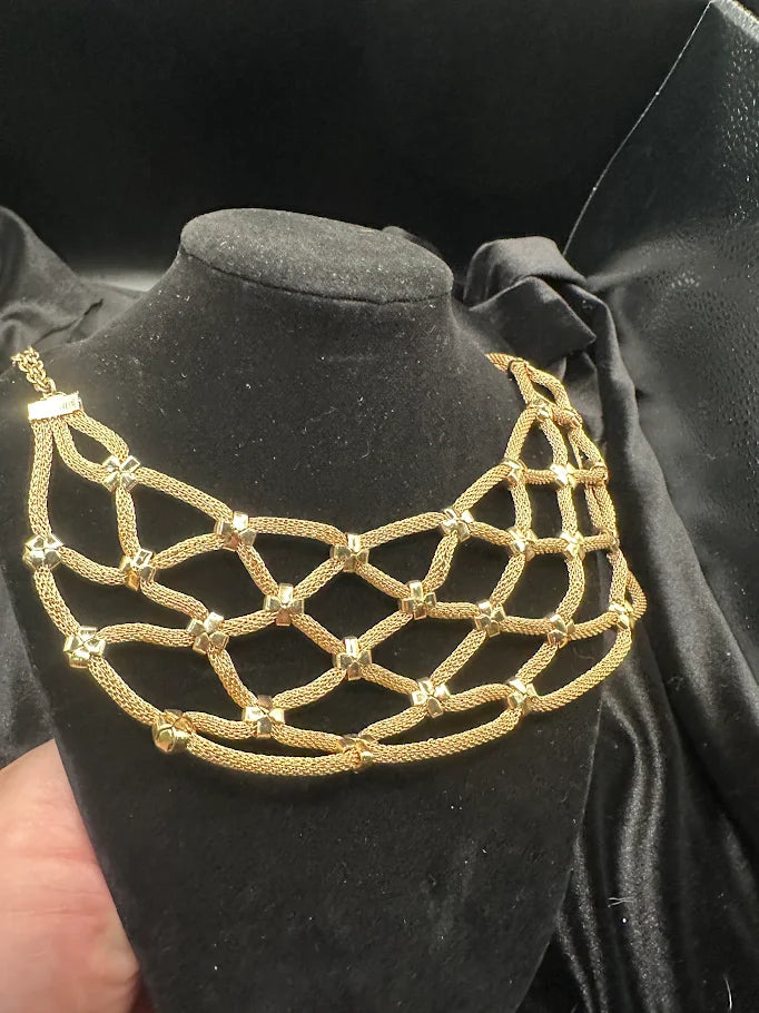 Serena Gold Tone Mesh Collar Necklace with Lattice Design