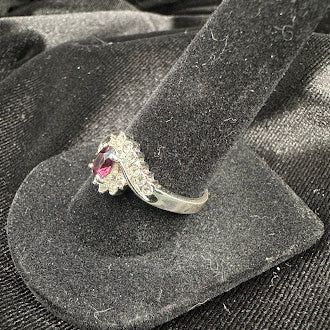 Vintage Silver Tone Amethyst Color Crystal Halo Ring – Simulated Diamond Accents