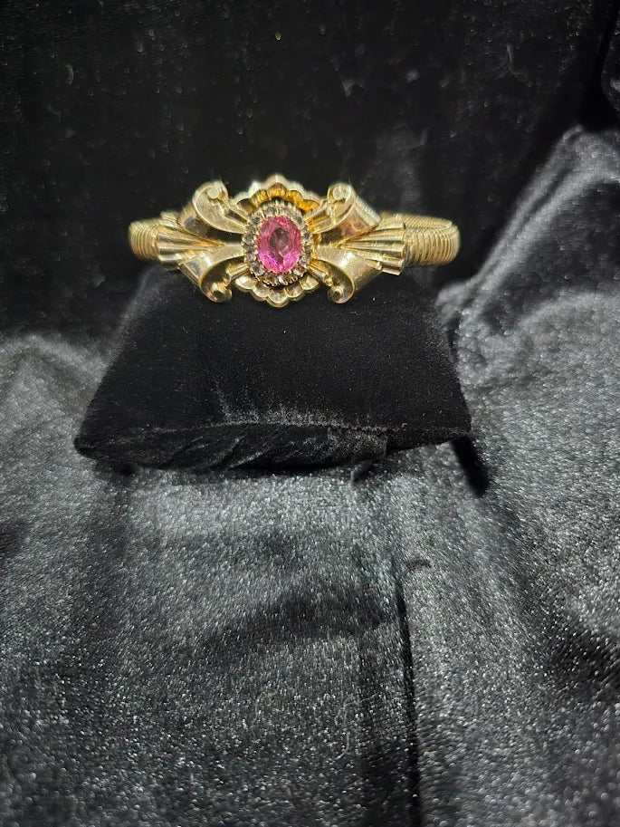 Vintage 1/20 10K Gold Filled Pink Stone Bracelet Signed P.S. Co Mid Century Fine Vintage Jewelry