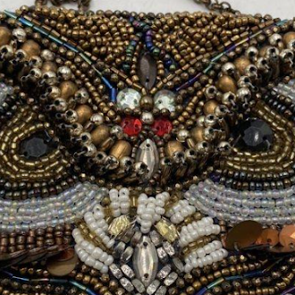Vintage Style Beaded Owl Evening Bag Sequin Jeweled Top Handle Purse Statement Handbag
