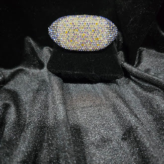 Vintage AKKAD Gold Tone Pavé Rhinestone Cuff Bracelet with Iridescent Crystal Sparkle, Wide Statement Design, Glam Estate Evening Style