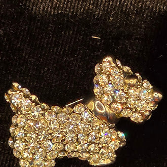 Gold Tone Rhinestone Scottie Dog Brooch Small Terrier Pin
