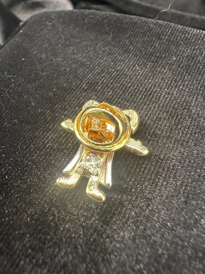 Vintage Two Tone Child Brooch with Heart Cutout Dress