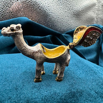Miniature Jeweled Enamel Camel Trinket Box | 2.5" Hinged Collectible Figurine