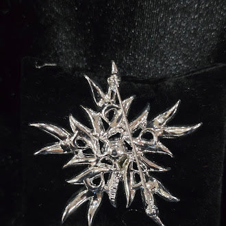 Signed Sarah Coventry silver-tone starburst brooch with clear and aurora borealis rhinestones, view 4