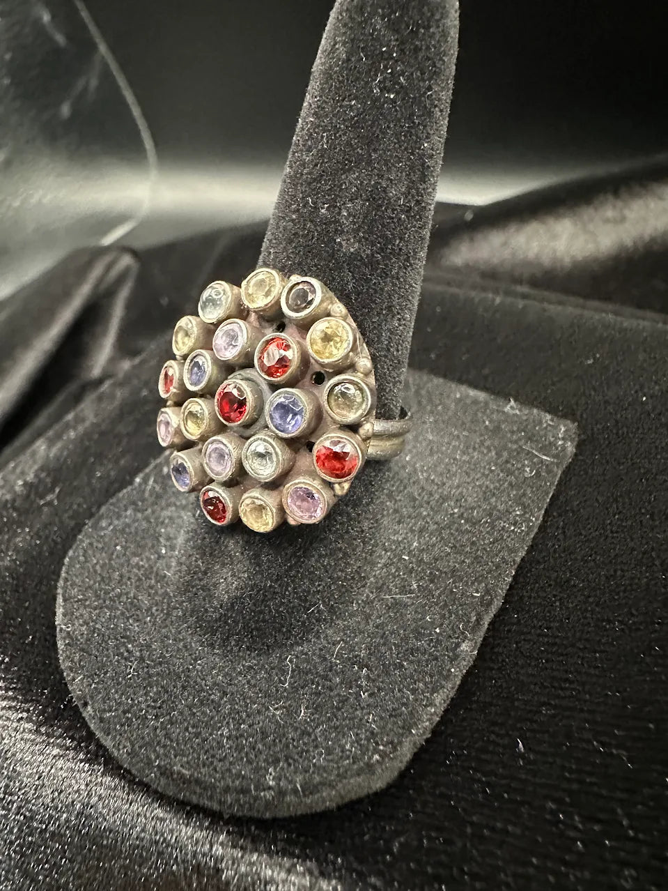 925 Sterling Silver Multistone Statement Ring Amethyst Citrine Garnet Cluster Size 7
