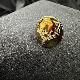 Gold-tone stag deer head lapel pin with crystal accents, view 2