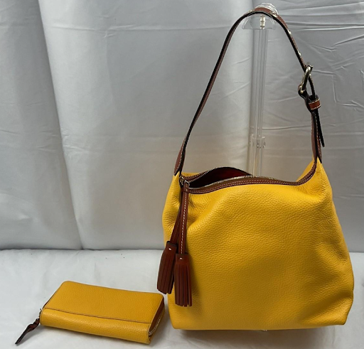 Dooney & Bourke Pebble Grain Kiley Hobo Bag Dandelion Yellow Wallet Set Leather Purse