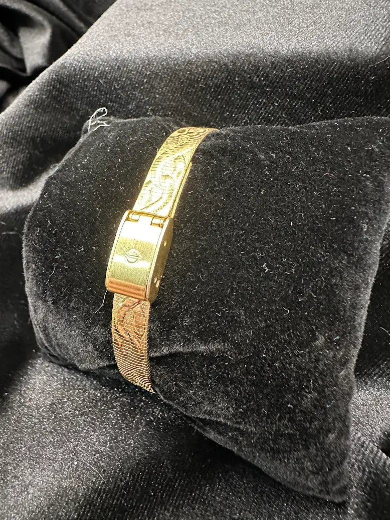 Vintage Elgin Gold Tone Diamond Accent Watch – Textured Bracelet Oval Dial For Repair