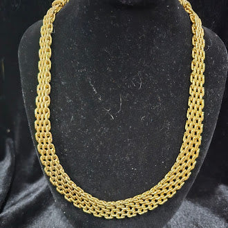 Vintage Gold Tone Multi-Strand Chain Necklace, Unsigned Statement Collar Necklace, Classic Estate Layered Chain Jewelry