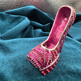 Silver tone Pink crystal high heel shoe trinket box with lift off lid