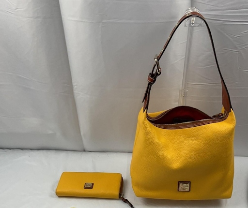 Dooney & Bourke Pebble Grain Kiley Hobo Bag Dandelion Yellow Wallet Set Leather Purse