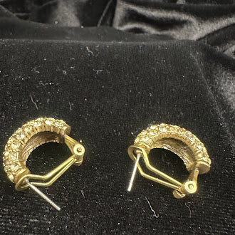 Heidi Daus Crystal Pavé Clip-On Earrings Gold Tone Half Hoop Rhinestone Statement Vintage Style