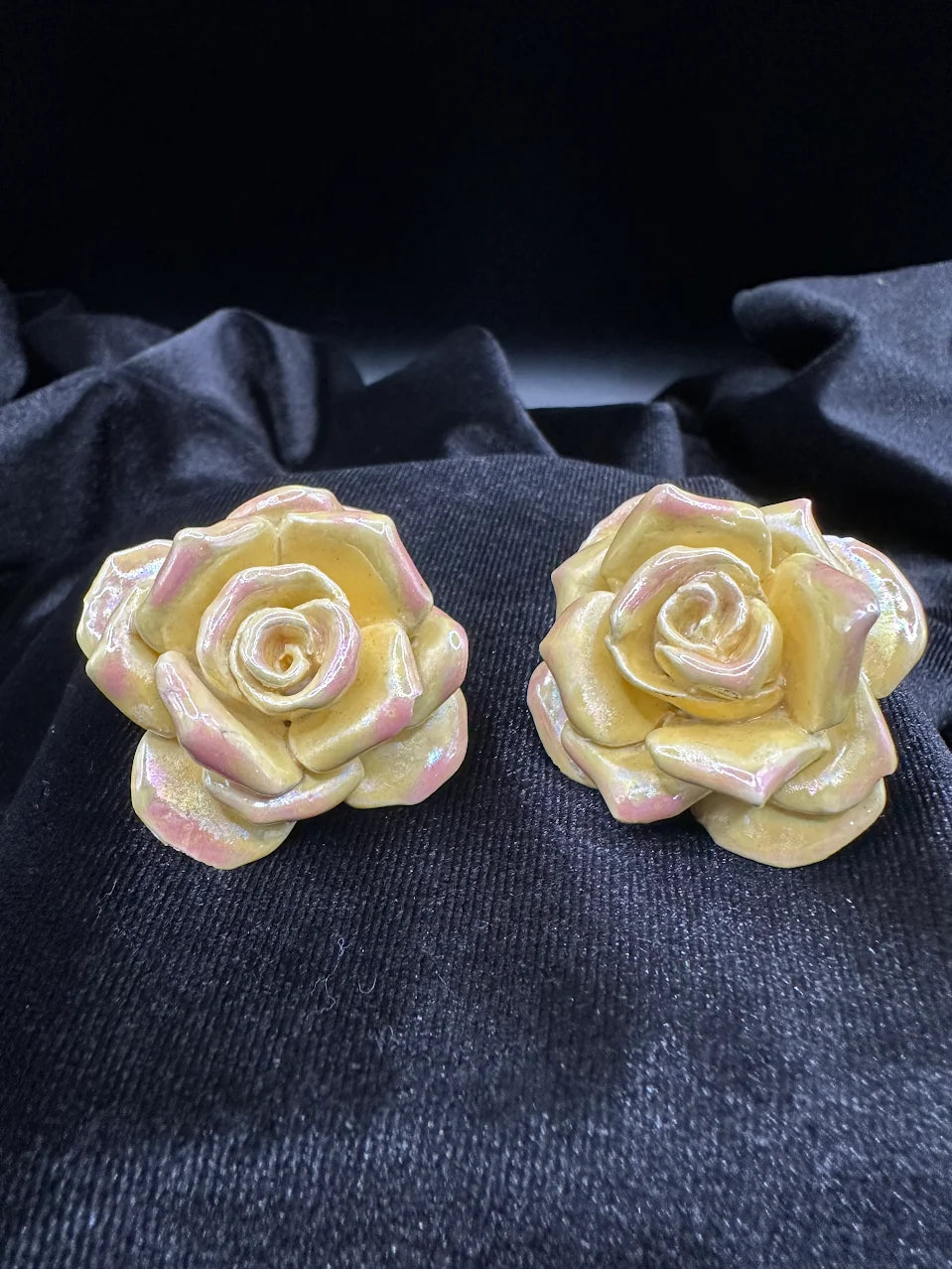 MYO Cream Pink Glazed Rose Clip Earrings