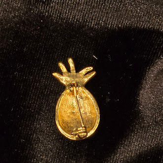 Small gold-tone pineapple brooch with pavé clear rhinestone body, view 3