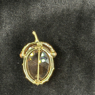 Gold Tone Acorn Brooch Amber Crystal Body Rhinestone Cap Signed
