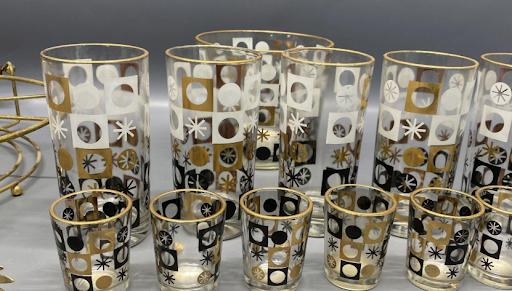 1950s Atomic Barware Set with Gold Starburst