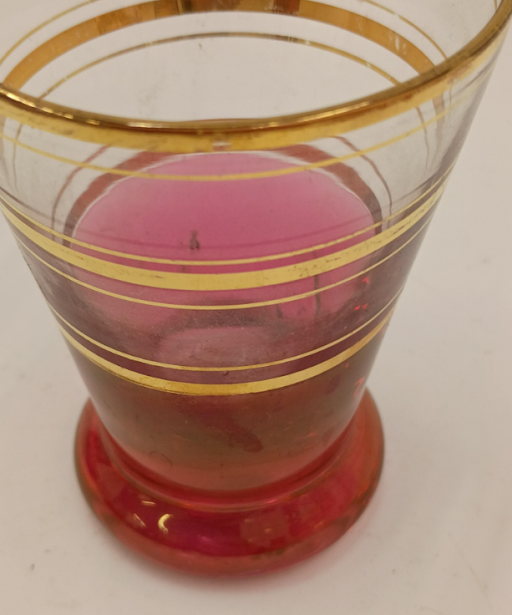 Macbeth Evans Pink Glass Pitcher Set Gold Stripe 6 Glasses Vintage Depression Era
