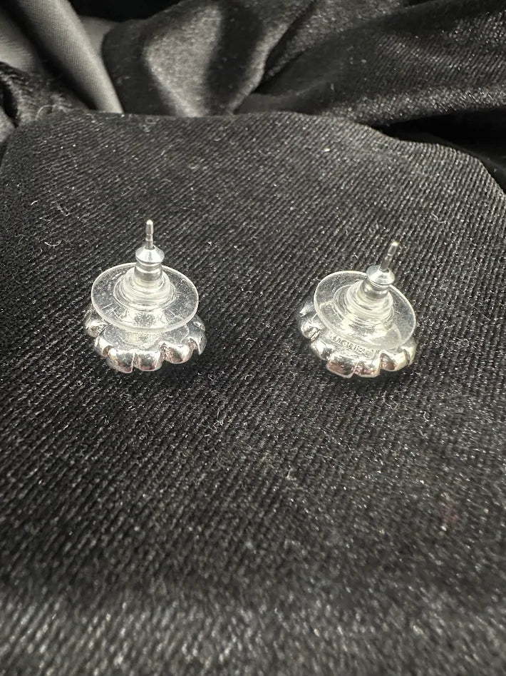Signed Monet silver-tone round crystal cluster stud earrings, view 3