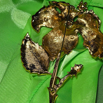 1994 Barrera for Avon Hibiscus Brooch Large Enamel Flower Pin Gold Tone Rhinestone Statement Brooch
