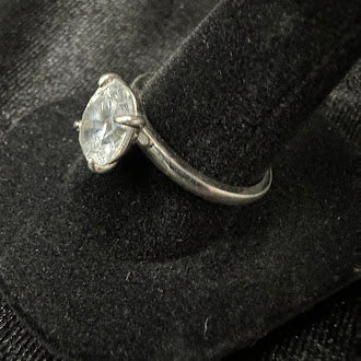 Silver Tone Oval Crystal Solitaire Ring