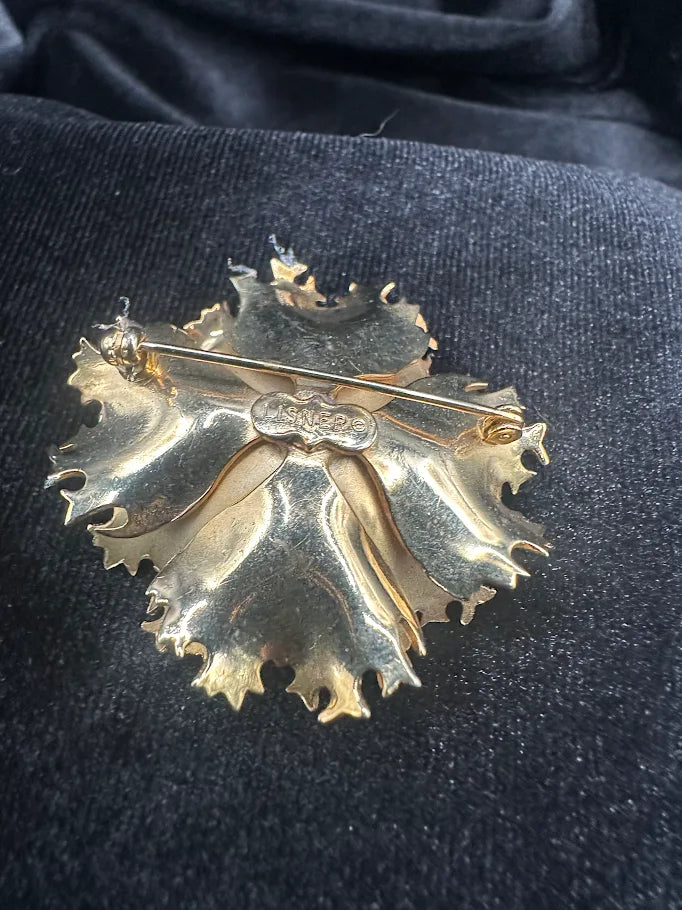 Lisner gold-tone layered flower brooch with textured petals, view 5