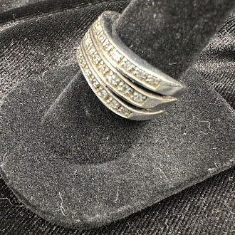 925 Sterling Silver Moissanite Cluster Statement Ring | Diamond Look Multi-Row Band Size 6.5