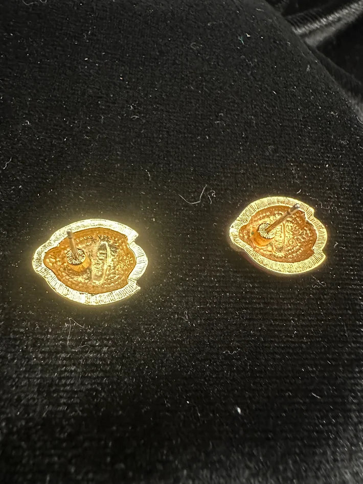 Avon Gold Tone Red Enamel Ladybug Stud Earrings Rhinestone Accent Whimsical Jewelry