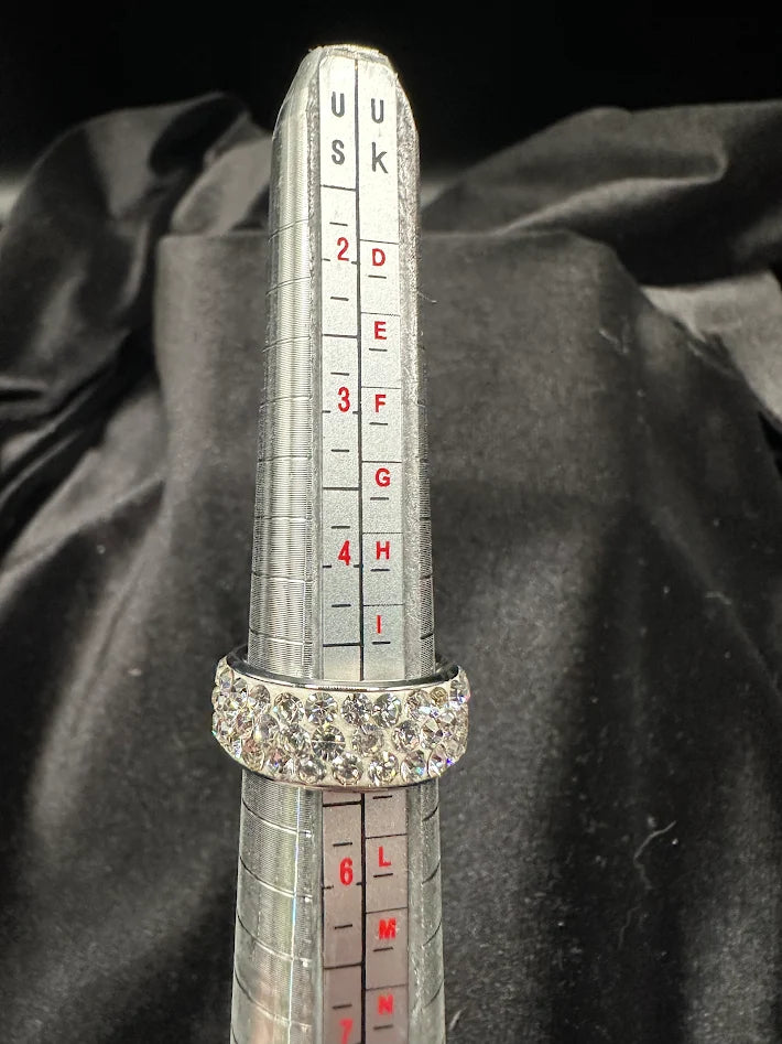 Vintage Rhodium Wide Pavé Crystal Multi-Row Statement Ring