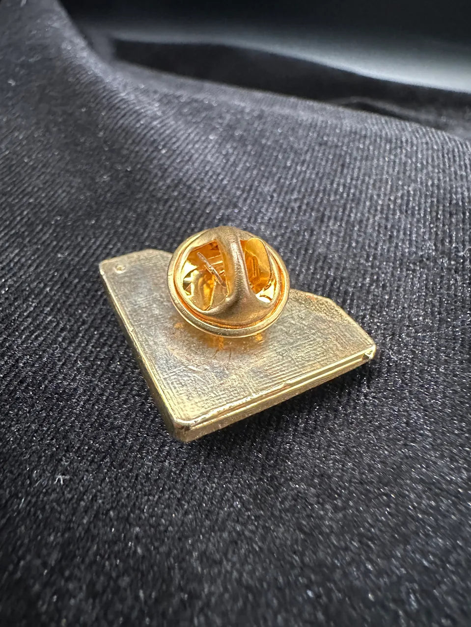 Gold-tone triangle brooch with clear round and square crystals, view 3