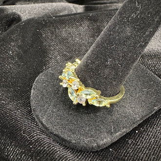 Vermeil Gold Plated over Sterling Silver Green & Clear Glass Gem Ring Size 9