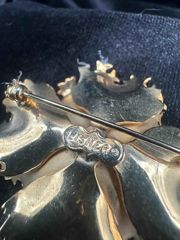 Lisner gold-tone layered flower brooch with textured petals, view 4