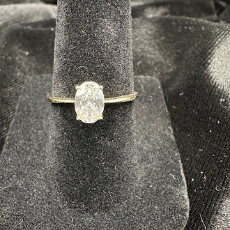 Gold Vermeil 925 Sterling Silver Oval CZ Solitaire Ring Size 6.75