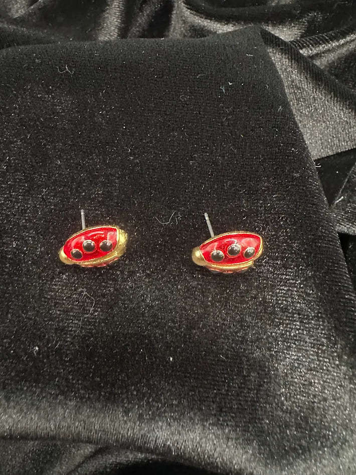 Avon Gold Tone Red Enamel Ladybug Stud Earrings Rhinestone Accent Whimsical Jewelry